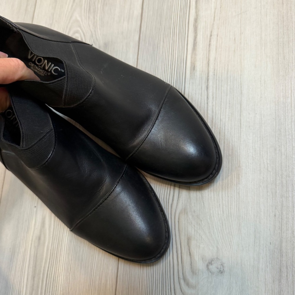 Vionic Point Black Leather Ankle Booties Orthaheel Block Heel TVW4151 Womens 8.5 - Picture 11 of 11